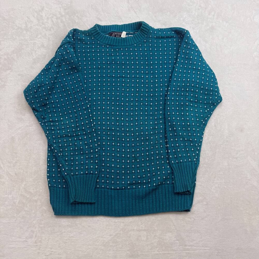 Peconic Bay Traders Women's Sweater Teal Green Size Medium Cotton Knit USA Made